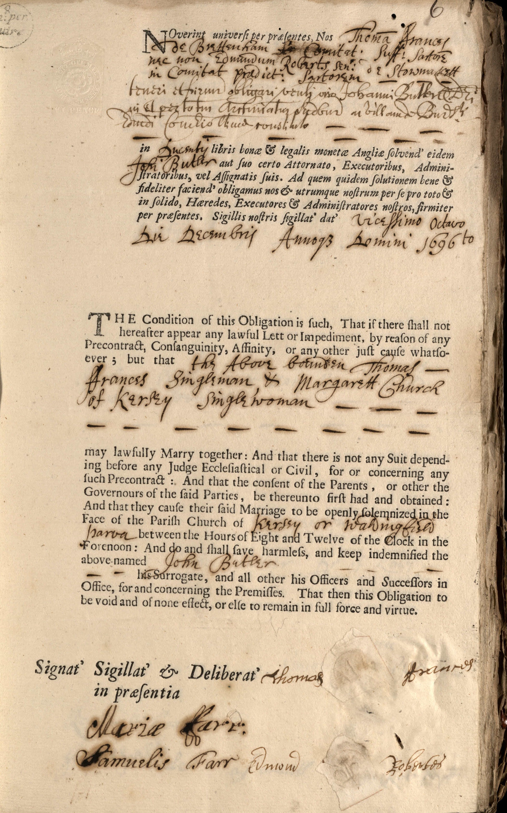 A paper document which is partly printed and partly handwritten.