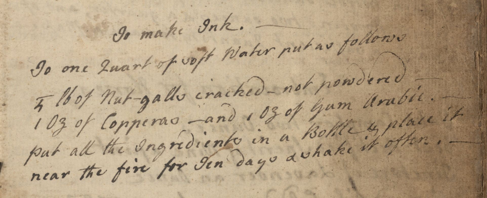 Extract from handwritten recipe book. The page has yellowed with age and the ink is a dark brown.