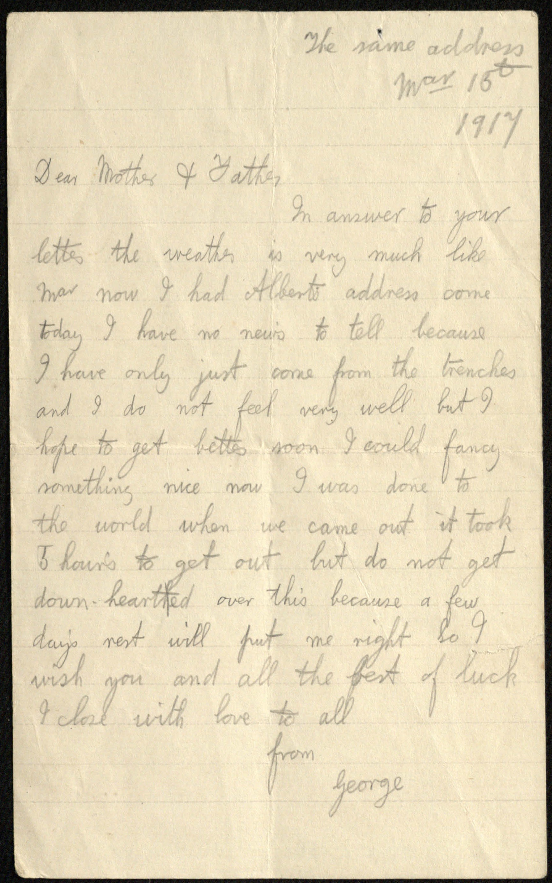 A letter handwritten in pencil.