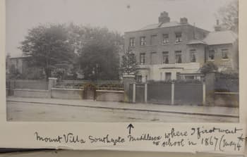 Sepia photograph of a large, detached, three-storey town house